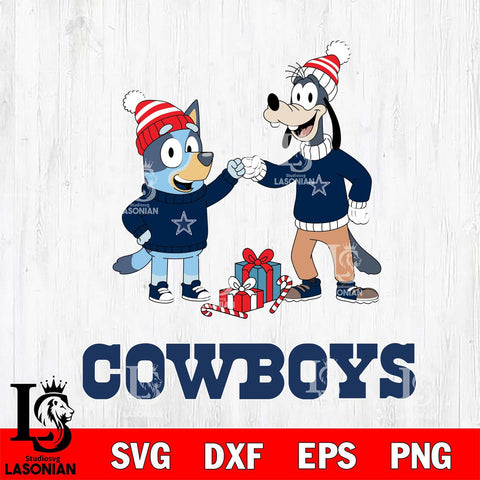 Dallas Cowboys Bluey With Goofy Christmas Cricut,Christmas SVG DXF EPS PNG FILE, Digital Download,Instant Download, Silhouette