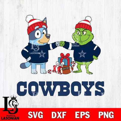 Dallas Cowboys Bluey With Grinch Christmas Cricut,Christmas SVG DXF EPS PNG FILE, Digital Download,Instant Download, Silhouette