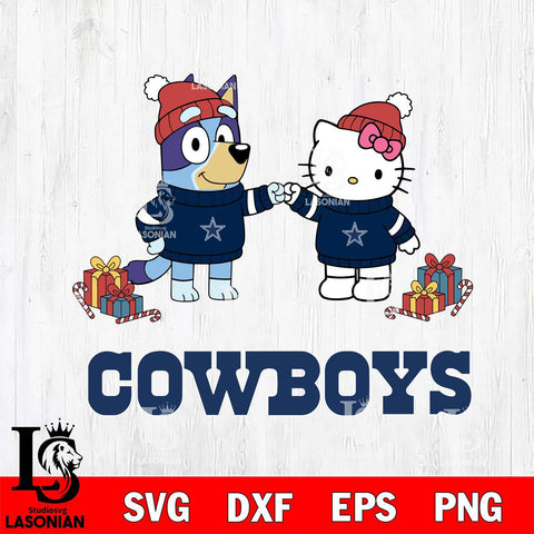 Dallas Cowboys Bluey With Hello kitty Christmas Cricut,Christmas SVG DXF EPS PNG FILE, Digital Download,Instant Download, Silhouette