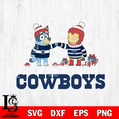Dallas Cowboys Bluey With Iron man Christmas Cricut,Christmas SVG DXF EPS PNG FILE, Digital Download,Instant Download, Silhouette