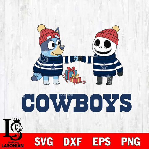 Dallas Cowboys Bluey With Jack Skellington Christmas Cricut,Christmas SVG DXF EPS PNG FILE, Digital Download,Instant Download, Silhouette