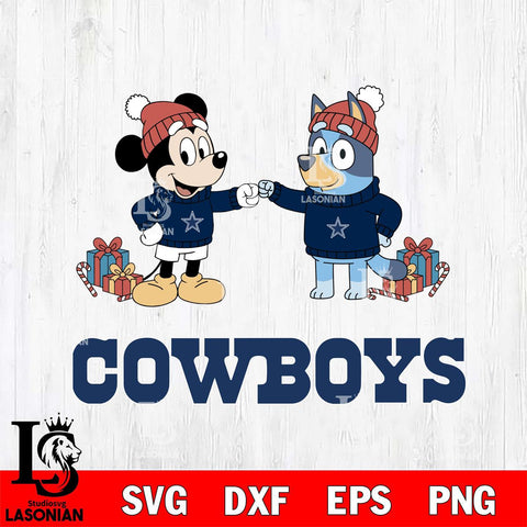 Dallas Cowboys Bluey With Mickey Christmas Cricut,Christmas SVG DXF EPS PNG FILE, Digital Download,Instant Download, Silhouette