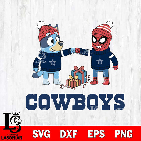 Dallas Cowboys Bluey With Spider man Christmas Cricut,Christmas SVG DXF EPS PNG FILE, Digital Download,Instant Download, Silhouette