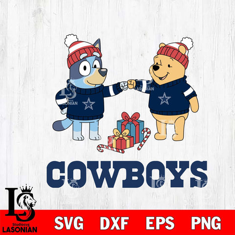 Dallas Cowboys Bluey With Winnie The Pooh Christmas Cricut,Christmas SVG DXF EPS PNG FILE, Digital Download,Instant Download, Silhouette
