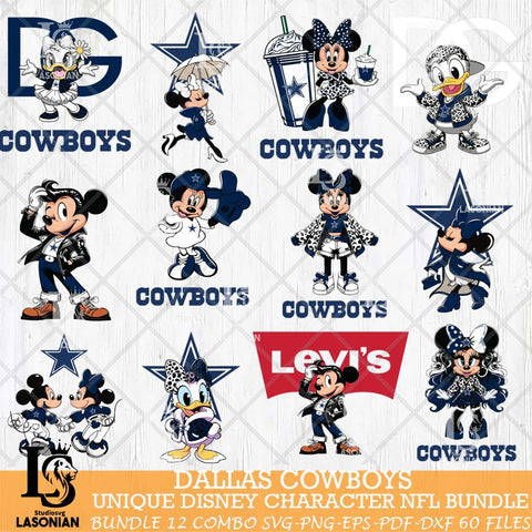 Dallas Cowboys Disney Characters NFL Bundle 12 Svg Eps Dxf Png File, Digital Download, Instant Download