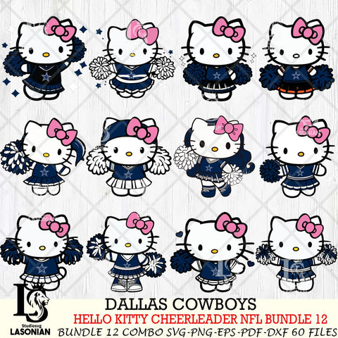 Dallas Cowboys  Hello Kitty Cheerleader NFL Bundle 12 SVG Eps Dxf Png File, Digital Download, Instant Download
