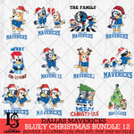 Dallas Mavericks Bluey Happy Christmas Bundle 12 Svg Eps Dxf Png File, Digital Download