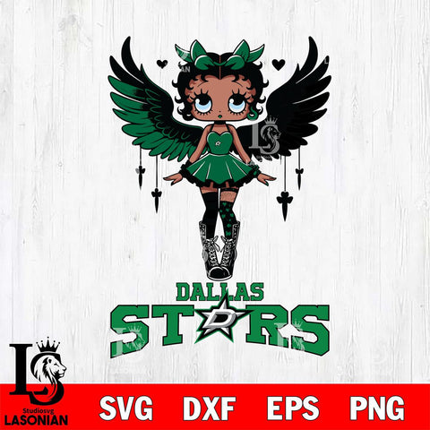 Dallas Stars Anglel Black Fan Girl Betty Boop, Svg Eps Dxf Png File, Digital Download