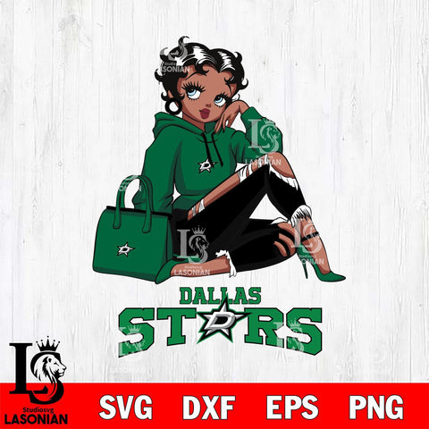 Dallas Stars Awesome Black Fan Girl Betty Boop, Svg Eps Dxf Png File, Digital Download