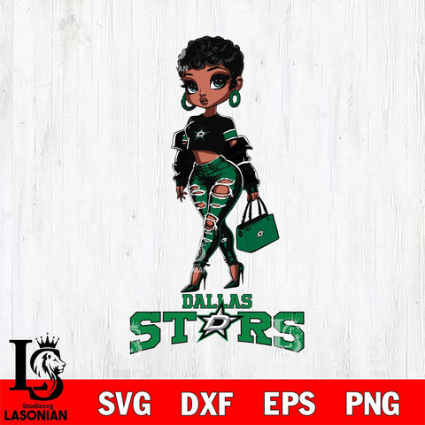 Dallas Stars Beautiful Black Fan Girl, Svg Eps Dxf Png File, Digital Download