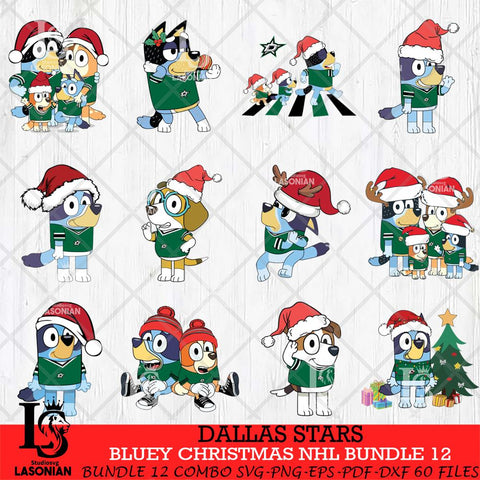 Dallas Stars Bluey Christmas NHL Bundle 12 Svg Eps Dxf Png File, Digital Download, Instant Download