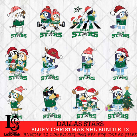 Dallas Stars Bluey Christmas NHL Bundle 12 Cricut , Christmas Svg , Bluey svg , Digital Download, dxf eps png pdf file