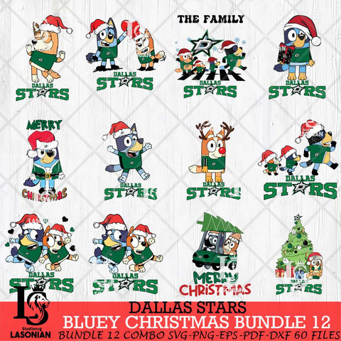 Dallas Stars Bluey Happy Christmas Bundle 12 Svg Eps Dxf Png File, Digital Download