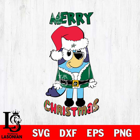 Dallas Stars Bluey Merry Christmas Bluey Santa Claus Svg Eps Dxf Png File, Digital Download
