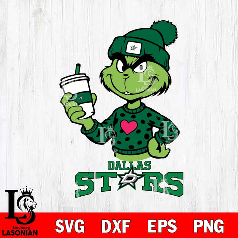 Dallas Stars Boujee Grinch Heart Christmas Cut Files, Cricut,Christmas Svg Dxf Eps Png file , Digital Download