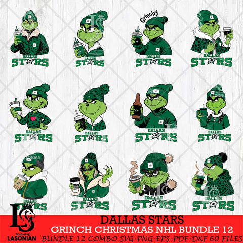 Dallas Stars Grinch Christmas NHL Bundle 12 Cut Files, Cricut,Christmas Svg Dxf Eps Png file , Digital Download