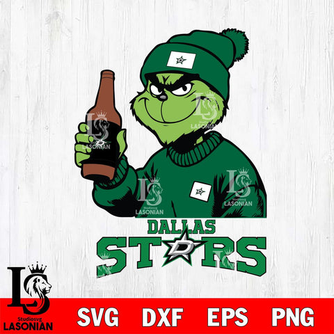 Dallas Stars Grinch Drinking Beer Christmas Cut Files, Cricut,Christmas Svg Dxf Eps Png file , Digital Download