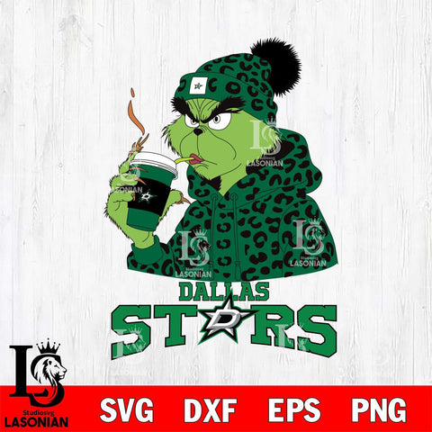 Dallas Stars Grinch Leopard Christmas Cut Files, Cricut,Christmas Svg Dxf Eps Png file , Digital Download