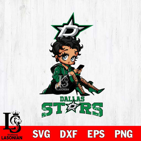Dallas Stars Style Black Fan Girl Betty Boop, Svg Eps Dxf Png File, Digital Download