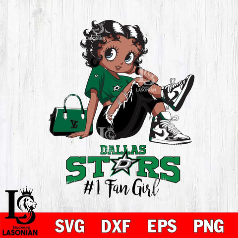 Dallas Stars #1 Black Fan Girl Betty Boop, Svg Eps Dxf Png File, Digital Download