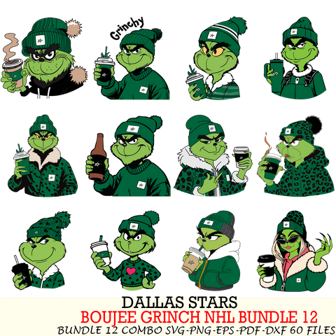 Dallas Stars  Boujee Grinch NHL Bundle 12 SVG Eps Dxf Png File, Digital Download, Instant Download