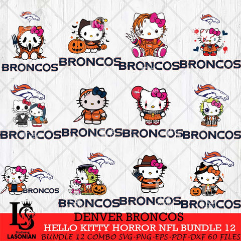 Denver Broncos Hello Kitty Horror NFL Bundle 12 SVG Eps Dxf Png File, NFL svg, Digital Download, Instant Download