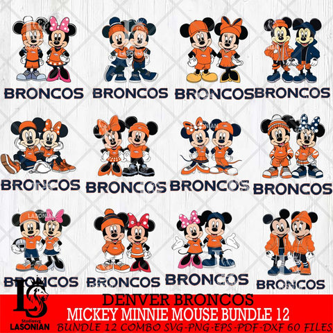 Denver Broncos Mickey Minnie Mouse NFL Bundle 12 Svg Eps Dxf Png File, Bundle NFl svg , File Cut , Digital Download , Instant Download, Laser Cut Svg Files