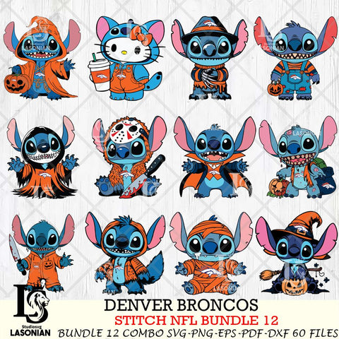 Denver Broncos Stitch Horror Bundle 12 SVG Eps Dxf Png File, Bundle NFL svg, Digital Download, Instant Download