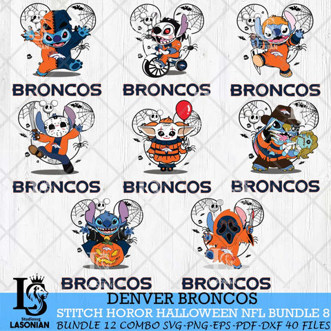 Denver Broncos Stitch Horror Halloween Bundle 8 Svg Eps Dxf Png File, Digital Download, Instant Download