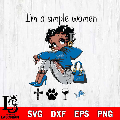 Detroit Lions Betty Boop Black Fan I Am Simple Women Svg Eps Dxf Png File, Digital Download