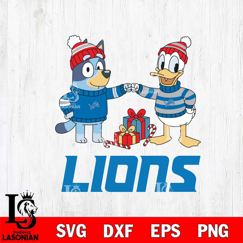Detroit Lions Bluey With Donald Duck Christmas Cricut,Christmas SVG DXF EPS PNG FILE, Digital Download,Instant Download, Silhouette
