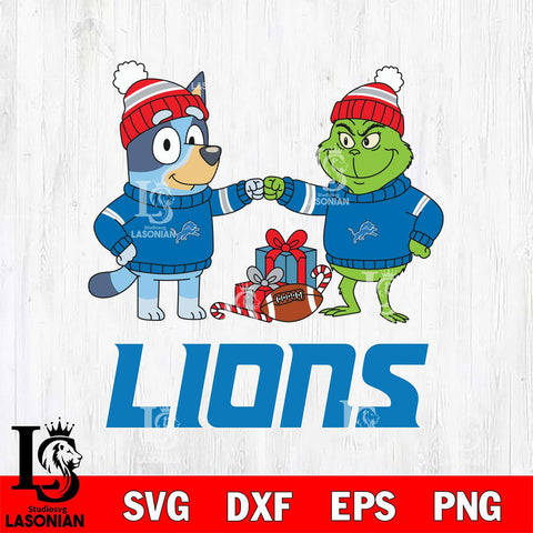 Detroit Lions Bluey With Grinch Christmas Cricut,Christmas SVG DXF EPS PNG FILE, Digital Download,Instant Download, Silhouette
