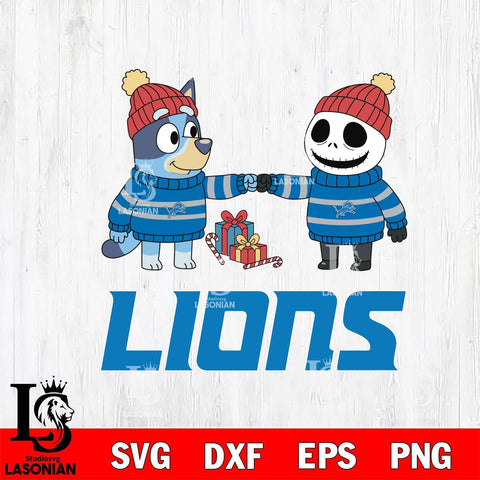 Detroit Lions Bluey With Jack Skellington Christmas Cricut,Christmas SVG DXF EPS PNG FILE, Digital Download,Instant Download, Silhouette
