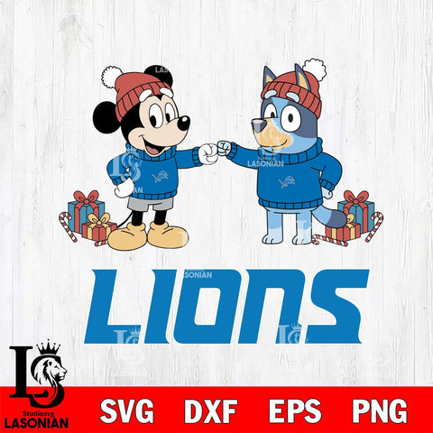 Detroit Lions Bluey With Mickey Christmas Cricut,Christmas SVG DXF EPS PNG FILE, Digital Download,Instant Download, Silhouette