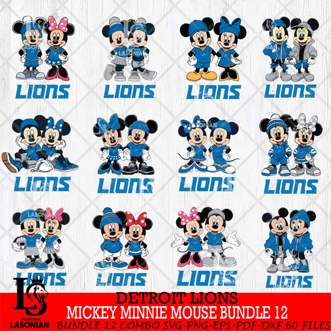 Detroit Lions Mickey Minnie Mouse NFL Bundle 12 Svg Eps Dxf Png File, Bundle NFl svg , File Cut , Digital Download , Instant Download, Laser Cut Svg Files