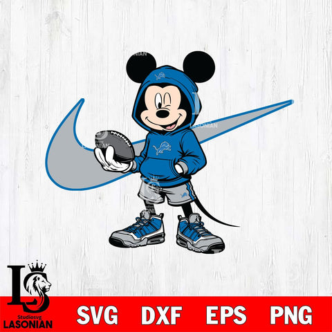 Detroit Lions Mickey Wearing Hoodie Sport Svg Eps Dxf Png File, Digital Download, Instant Download