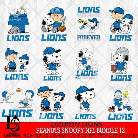 Detroit Lions Peanuts Snoopy Player NFL Bundle 12 SVG DXF EPS PNG FILE,Snoopy File Cut, bundle nfl Digital Download,Instant Download, Silhouette