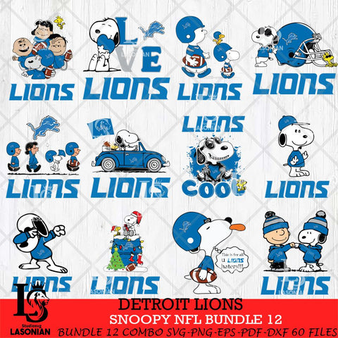 Detroit Lions Snoopy NFL Bundle 12 SVG Eps Dxf Png File, NFL svg, Digital Download, Instant Download