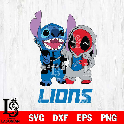 Detroit Lions Stitch And Deadpool Cute Svg Eps Dxf Png File, Digital Download, Instant Download