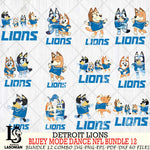 Detroit Lions  Bluey Dance NFL Bundle 12 SVG Eps Dxf Png File, Digital Download, Instant Download