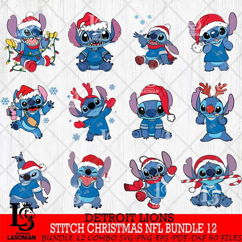 Detroit Lions  Stitch Christmas NFL Bundle 12 Svg Eps Dxf Png File, Digital Download, Instant Download