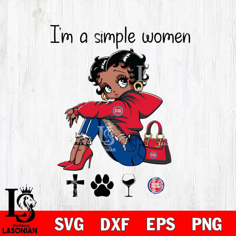 Detroit Pistons Betty Boop Black Fan I Am Simple Women Svg Eps Dxf Png File, Digital Download