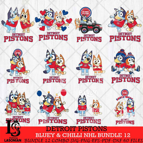 Detroit Pistons Bluey & Bingo NBA Bundle 12 SVG Eps Dxf Png File, Bundle NBA svg, Digital Download, Instant Download