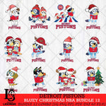 Detroit Pistons Bluey Christmas NBA Bundle 12 Cricut , Christmas Svg , Bluey svg , Digital Download, dxf eps png pdf file