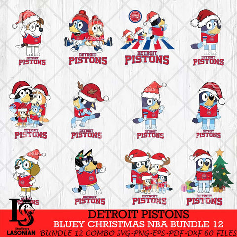 Detroit Pistons Bluey Christmas NBA Bundle 12 Cricut , Christmas Svg , Bluey svg , Digital Download, dxf eps png pdf file