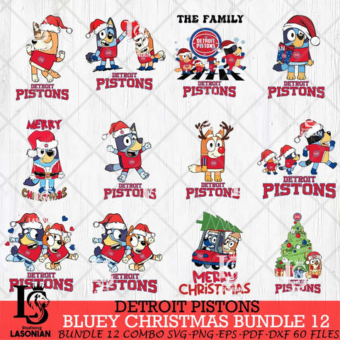 Detroit Pistons Bluey Happy Christmas Bundle 12 Svg Eps Dxf Png File, Digital Download