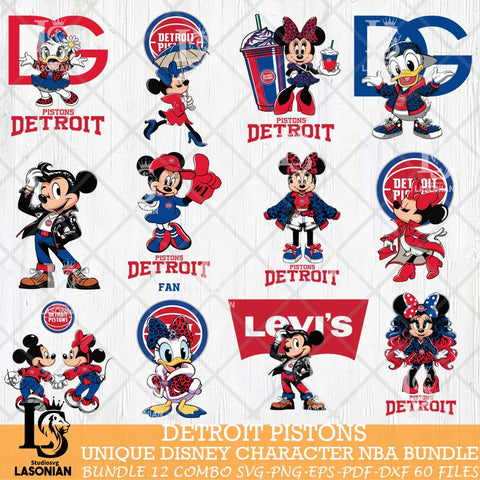 Detroit Pistons Disney character NBA Bundle 12 Svg Eps Dxf Png File, Digital Download, Instant Download