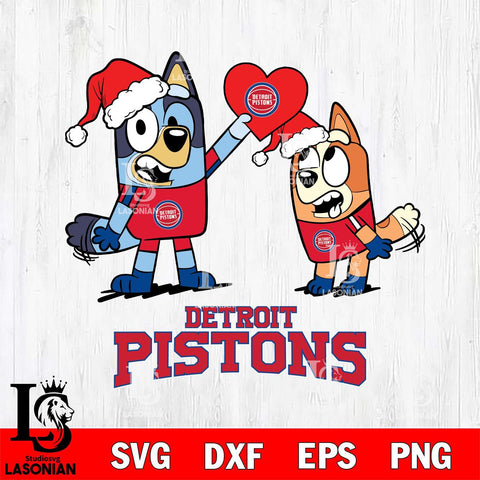 Detroit Pistons Love Bluey Christmas Svg Eps Dxf Png File, Digital Download