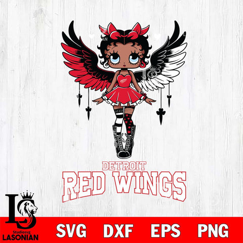 Detroit Red Wings Anglel Black Fan Girl Betty Boop, Svg Eps Dxf Png File, Digital Download