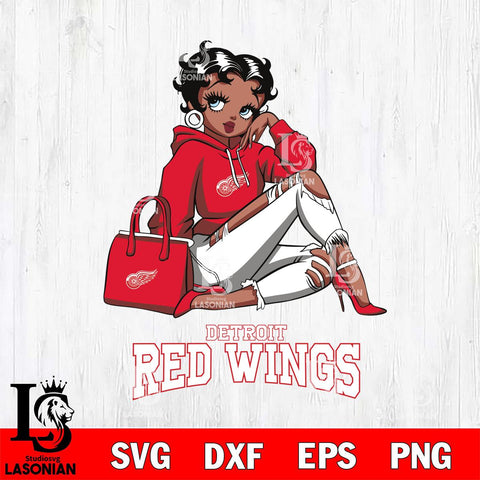 Detroit Red Wings Awesome Black Fan Girl Betty Boop, Svg Eps Dxf Png File, Digital Download